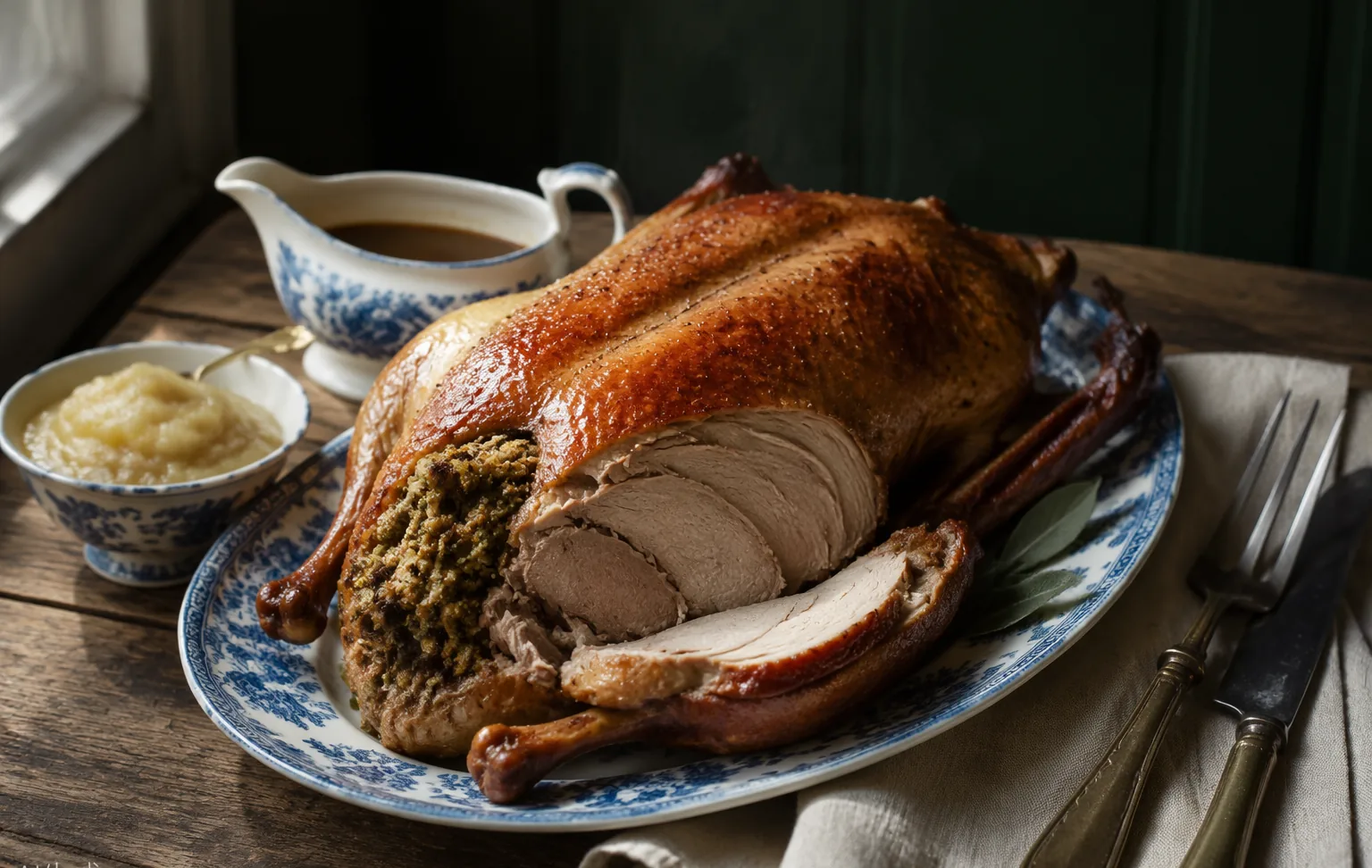 Roast Goose with Sage & Onion Stuffing