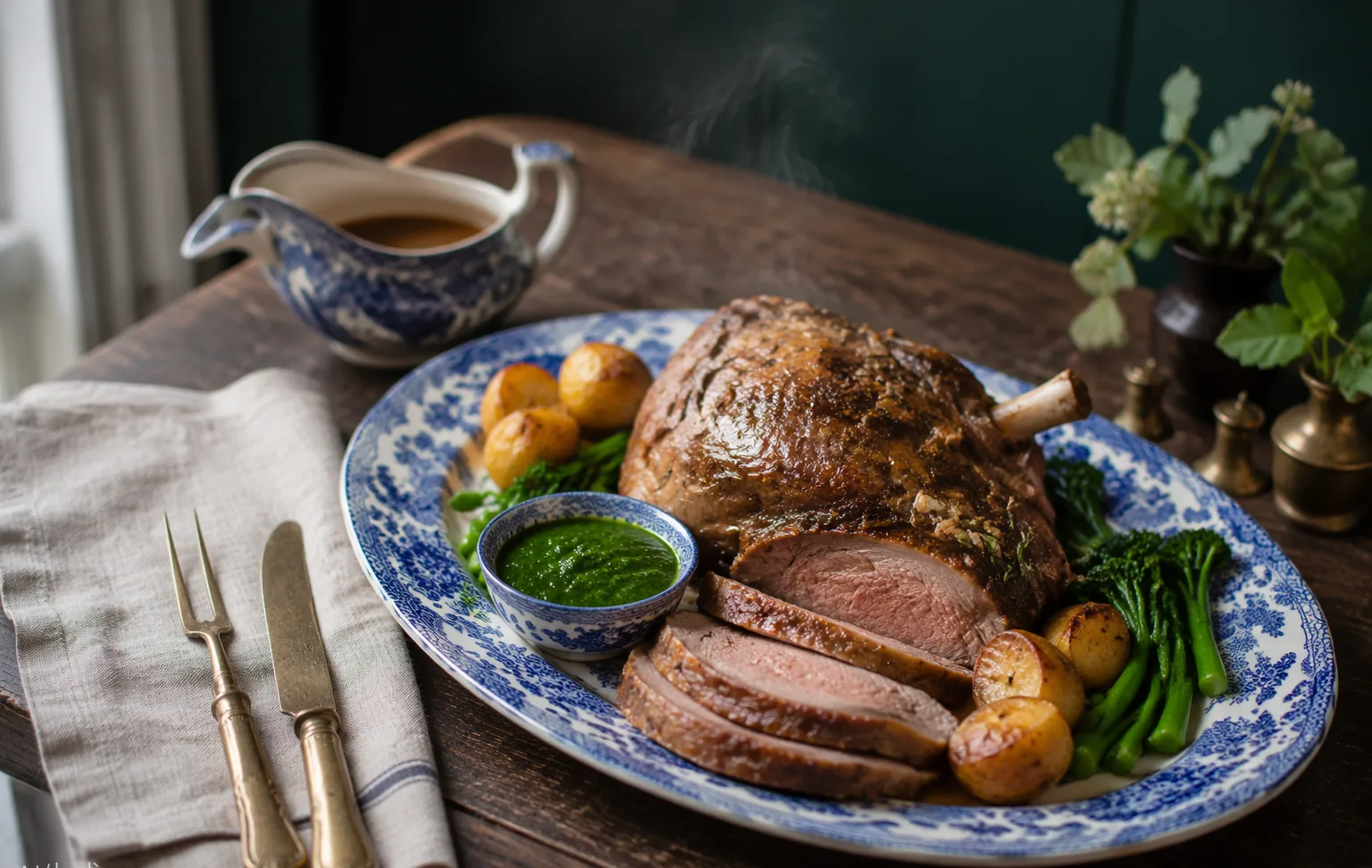 Roast Leg of Lamb with Mint Sauce